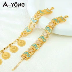 Arabic Fashion Coins Charm Bracelet 21k Gold Plated Oman Muslim Islamic Lucky Bangles Dubai Women Event Party Daily Jewelry