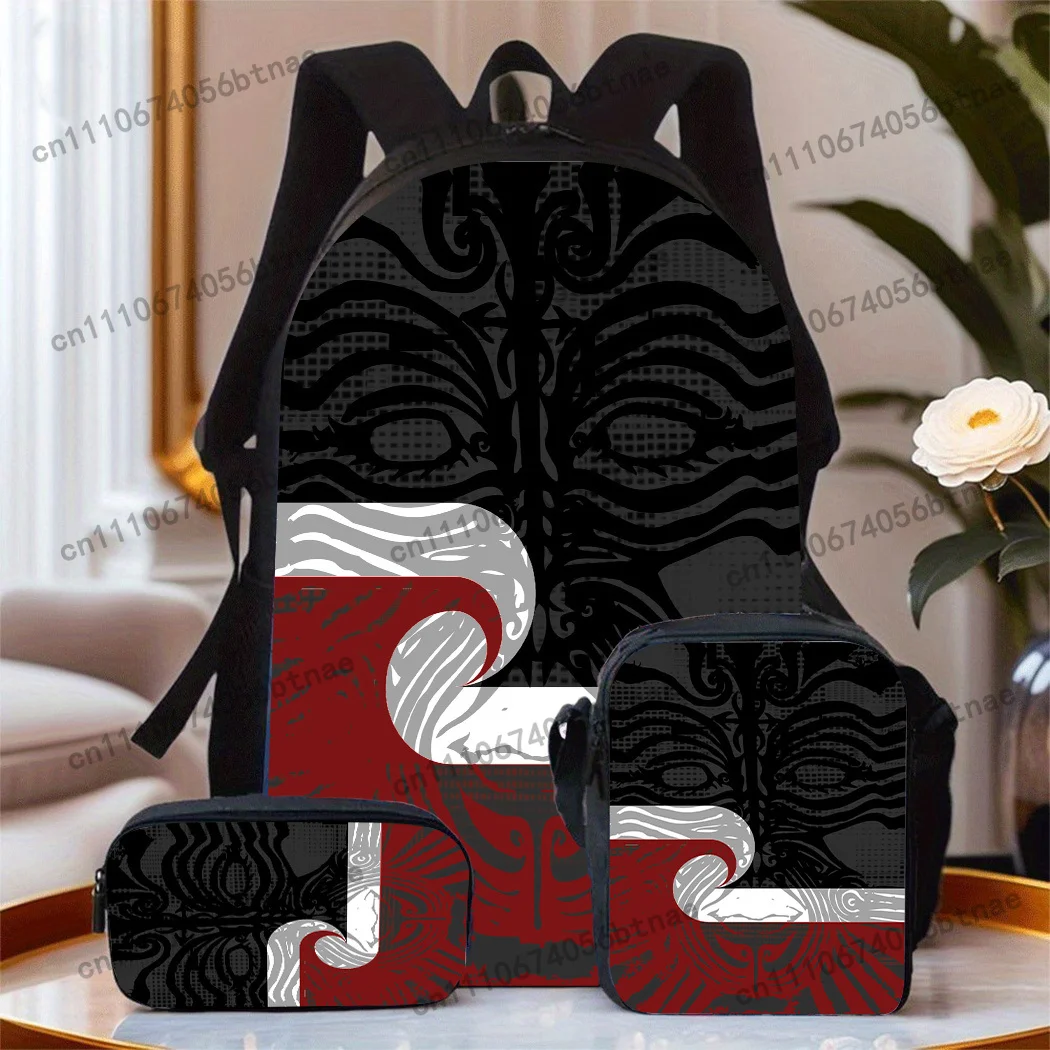 3pcs New Zealand Maori-Themed Backpack with Maori Patterns - Large Capacity Laptop Bag Suitable for, Travel, Commuting & Outdoor