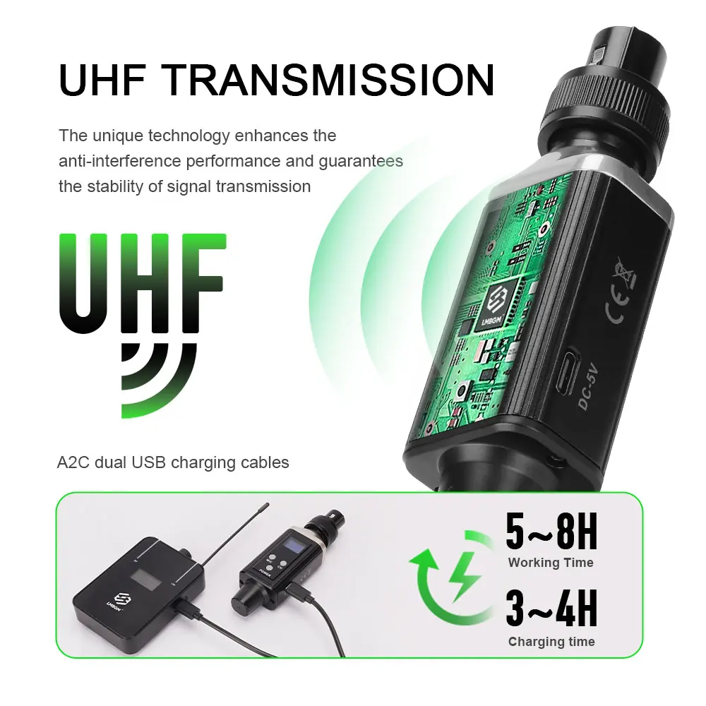 LMBGM AR9 Mono UHF Wireless In Ear Monitoring System with 1-channel TFT Color Screen Suitable for Stage, Recording Studio, Band