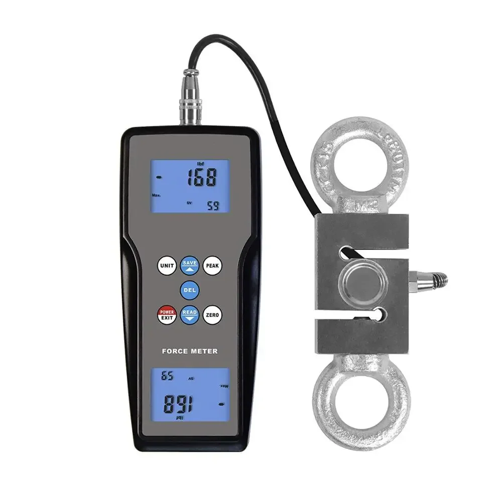 Digital Force Gauge Push Pull Tester Meter with External Sensor Max Force Range 1000 kgf/9800N/2200 Lbf LCD Display Data Memory