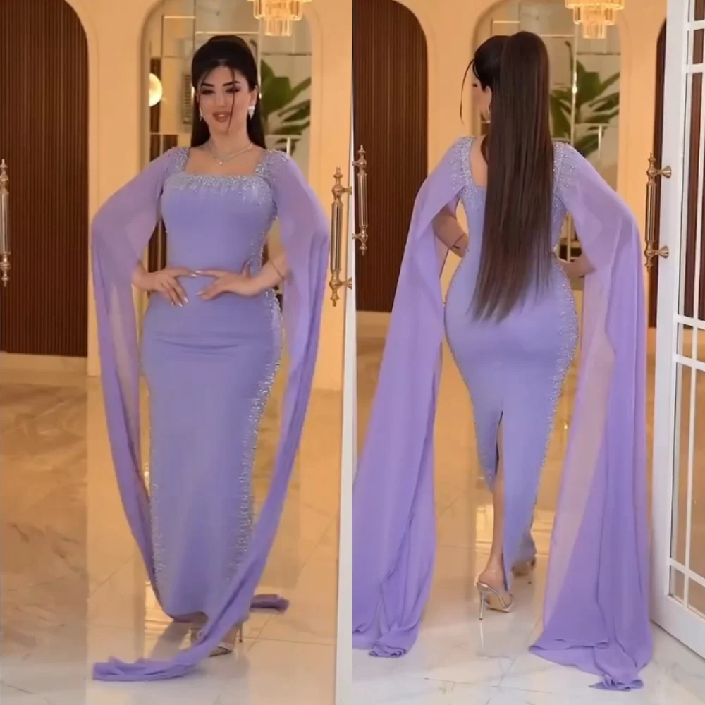 

Customized Jersey Sequined Sparkle Square Neck Sheath Midi Dresses Bespoke Occasion Prom Party Evening Elegant فساتين الحفلات