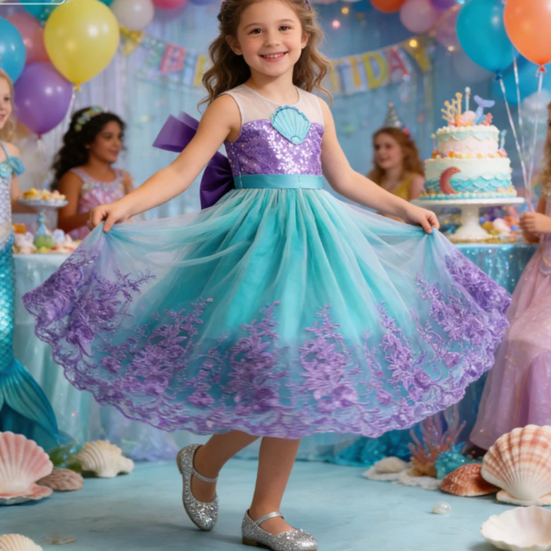 Karneval Meerjungfrau Kostüm für Mädchen Prinzessin Kostüm Lila Tüll Kleid für Mädchen Cosplay Meerjungfrau Strand Party Badeanzug Kleid