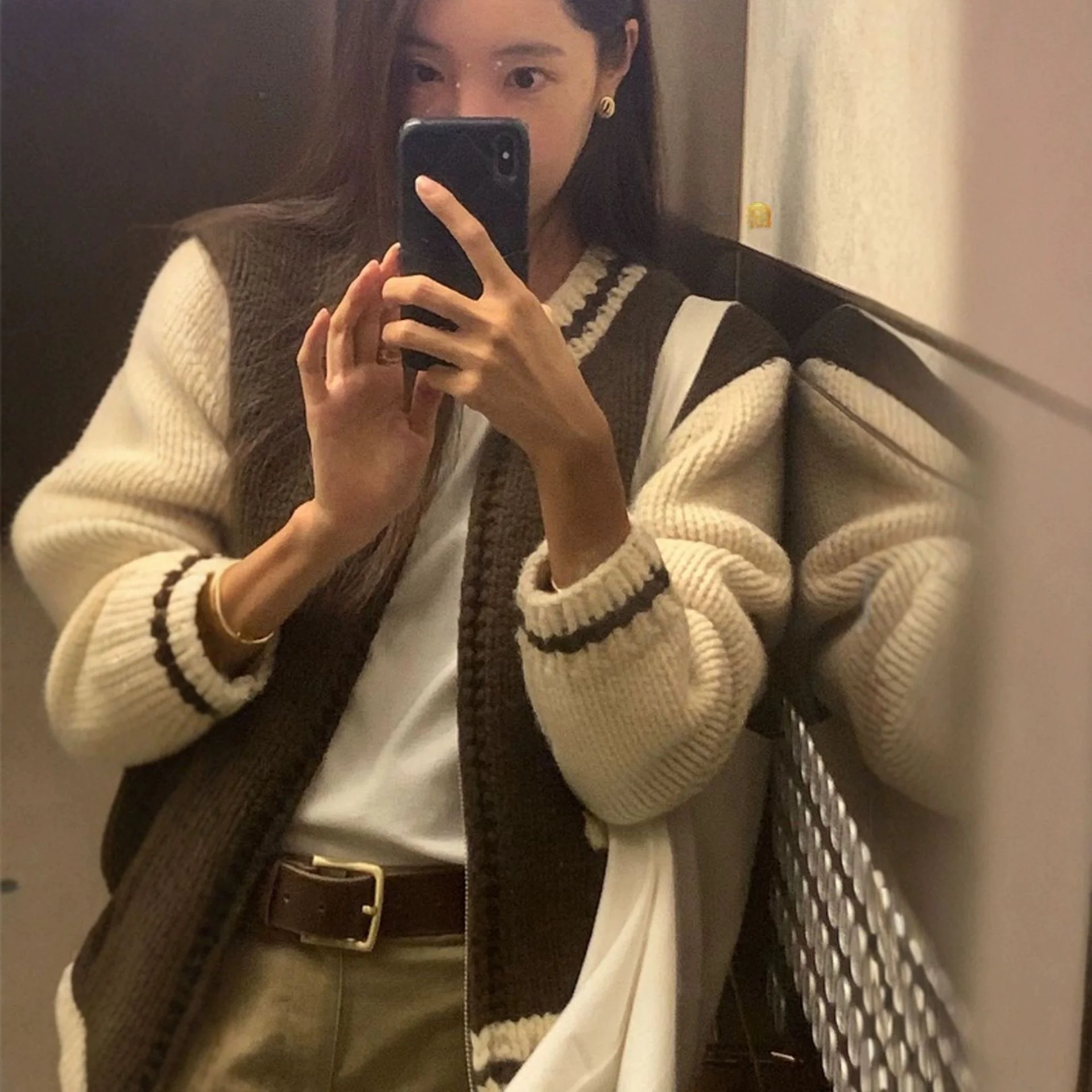 

Шерстяной вязаный кардиган премиум-класса на молнии для женщин, осень-зима, новый свободный крой с высоким воротником, длинный све