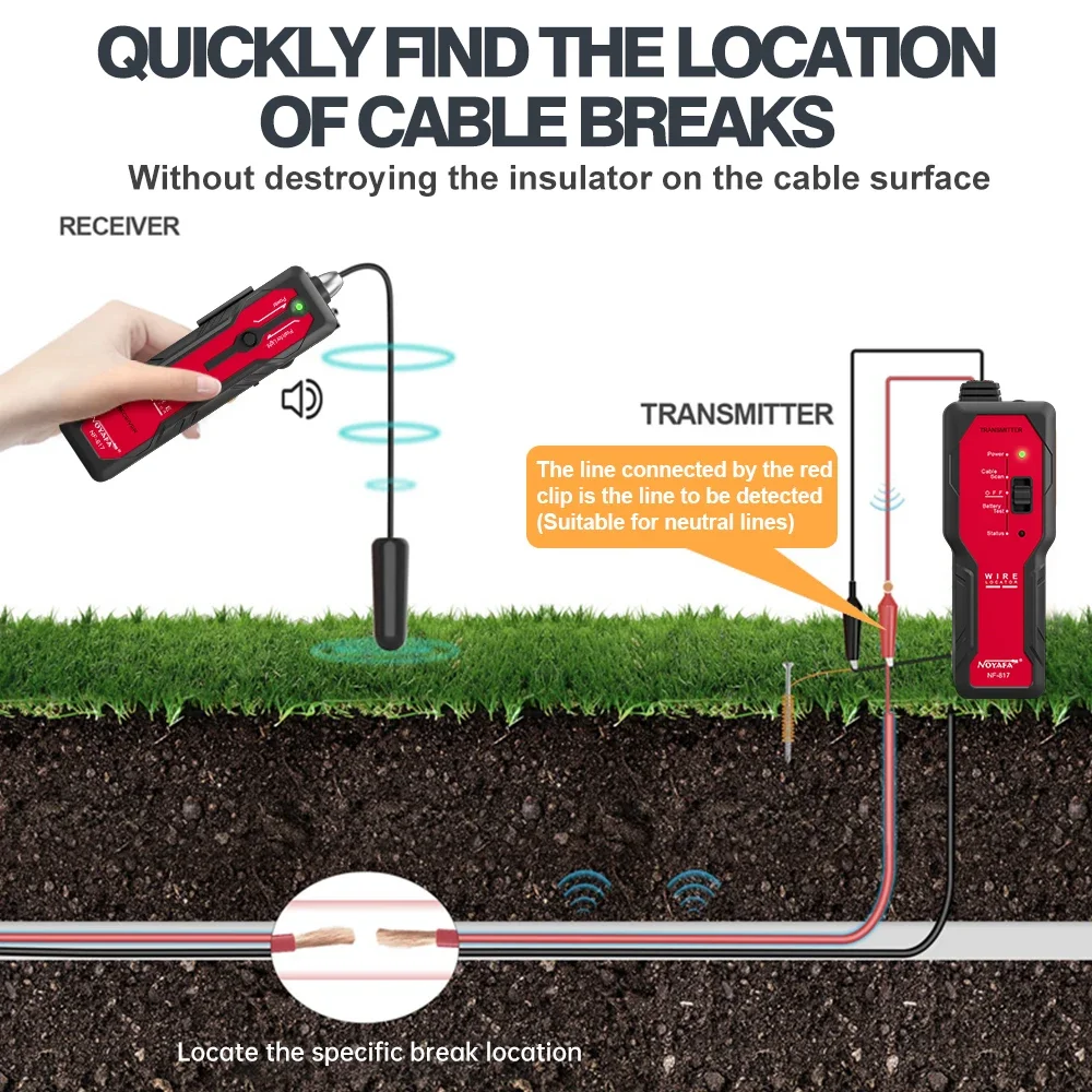 Noyafa NF-817 detector localizador de cabo subterrâneo parede piso fio rastreador linha localizador de circuito tubo de metal rastreador de cabo