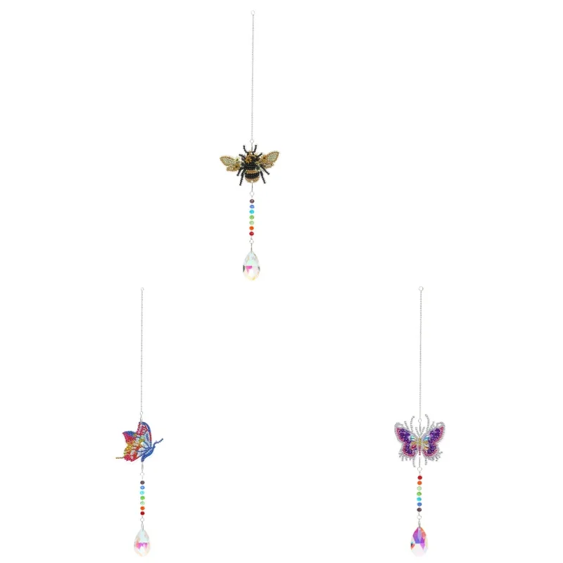 

Набор алмазной живописи «сделай сам», 1 шт., хрустальный кулон с рисунком пчелы и бабочки, подвесное окно, украшение с колокольчиком, подарок