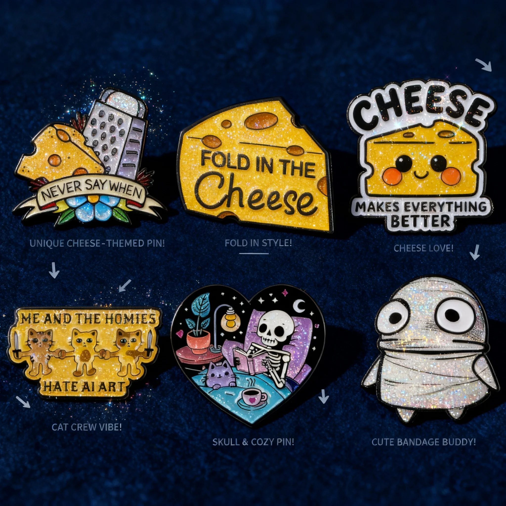 

Cartoon Robot Cheese Quotes Enamel Pin Cute Cat Brooches Hat Lapel Pins Cosplay Accessories Toys Gifts for Backpack