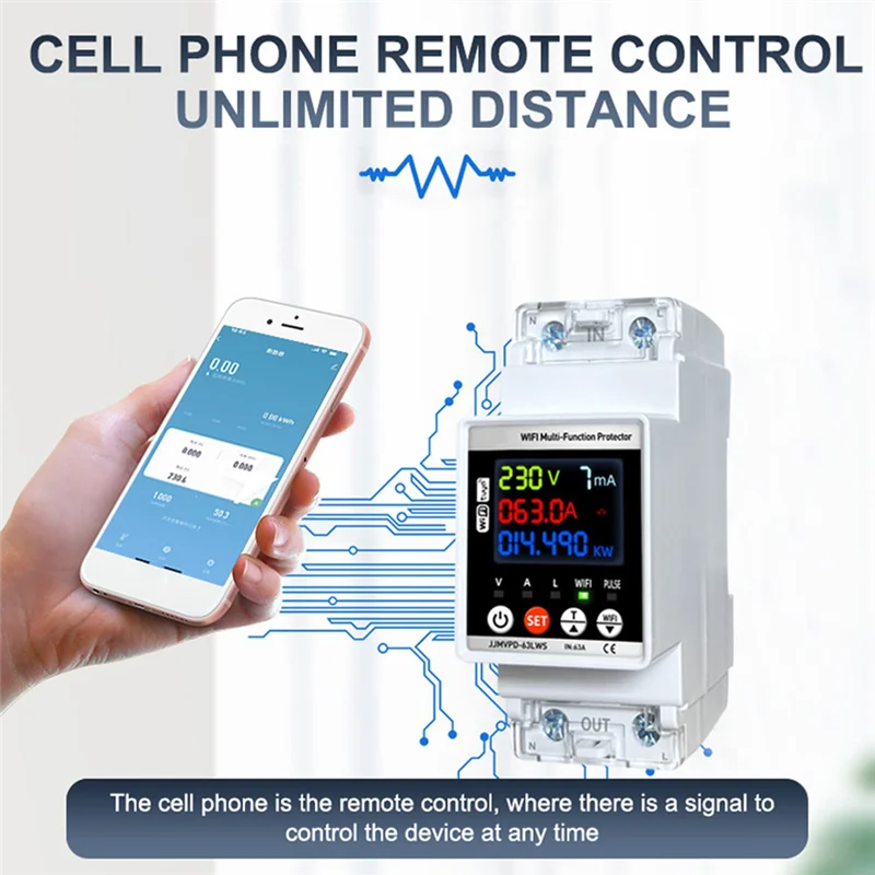 N93R Smart Wifi Power Meter 63A Auto Recloser Protector Digital KWH Leakage Current Voltage Monitor Controller
