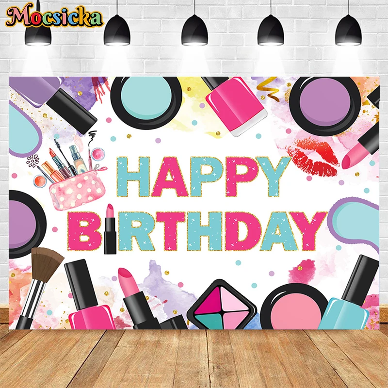 Mocsicka Girls Birthday Party Background Photography Cosmetics Lipstick Decoration Newborn Shower Studio Custom Banner Backdrops