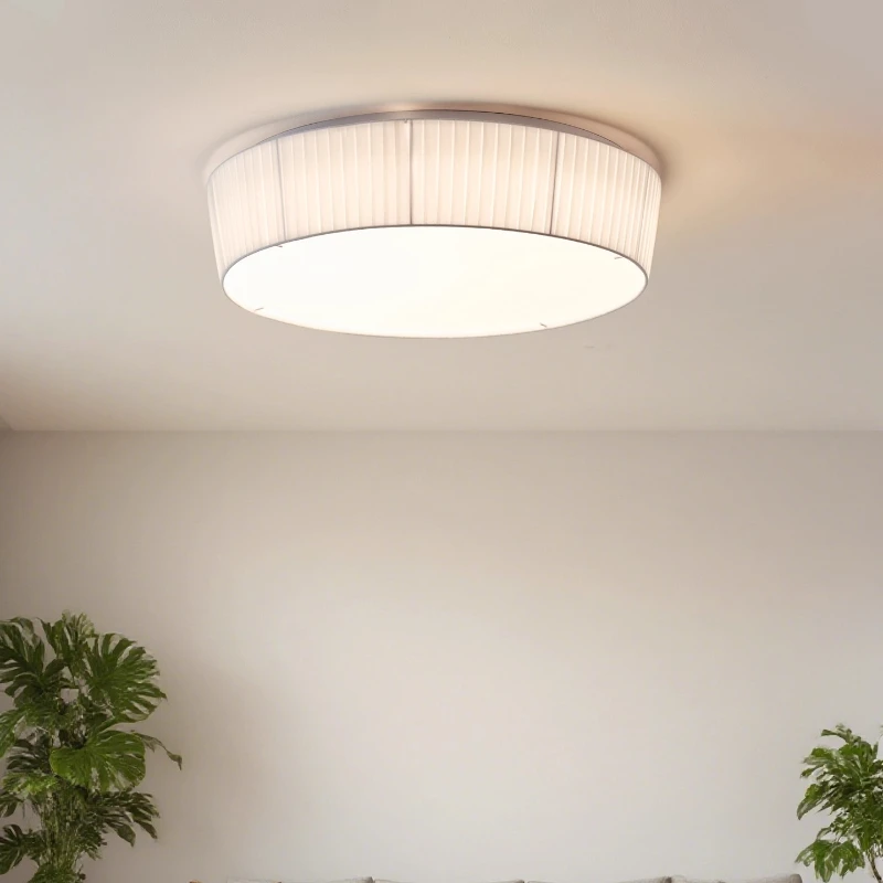 French Rotundity Iron Base LED Ceiling Lights Pleated Fabric Lampshade Moden Living Room Bedroom Restaurant Kitchen Hanging Lamp