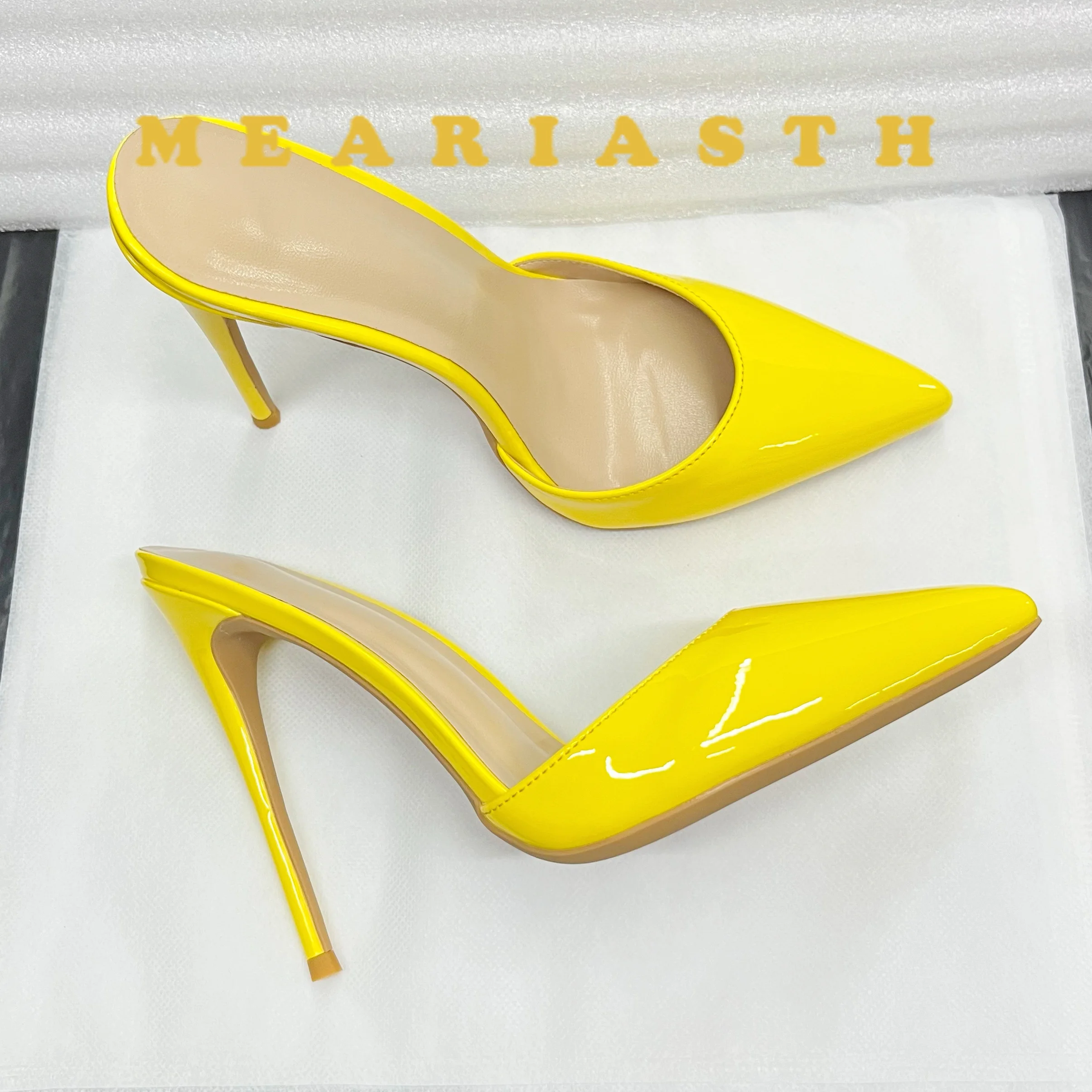 

Plus Size 35-44 Newly 10cm High Heels Summer Slippers Black Slingback Women Pointed Toe Slides Stiletto heel SM Crossdress Shoes