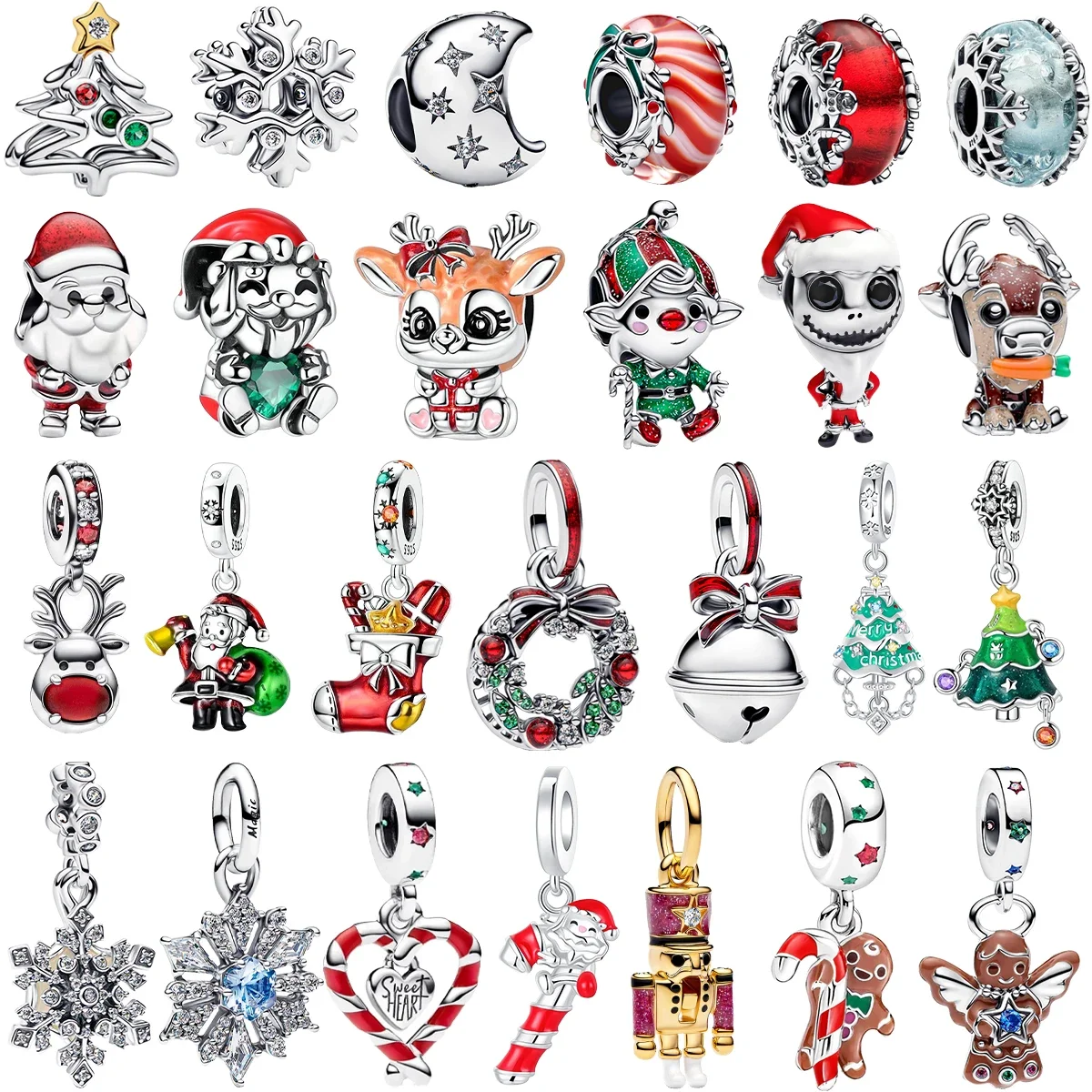 

Original 925 Sterling Silver Christmas Charms Santa Claus Reindeer Earrings Beads Fit Necklace Bracelets DIY Gifts Fine Jewelry