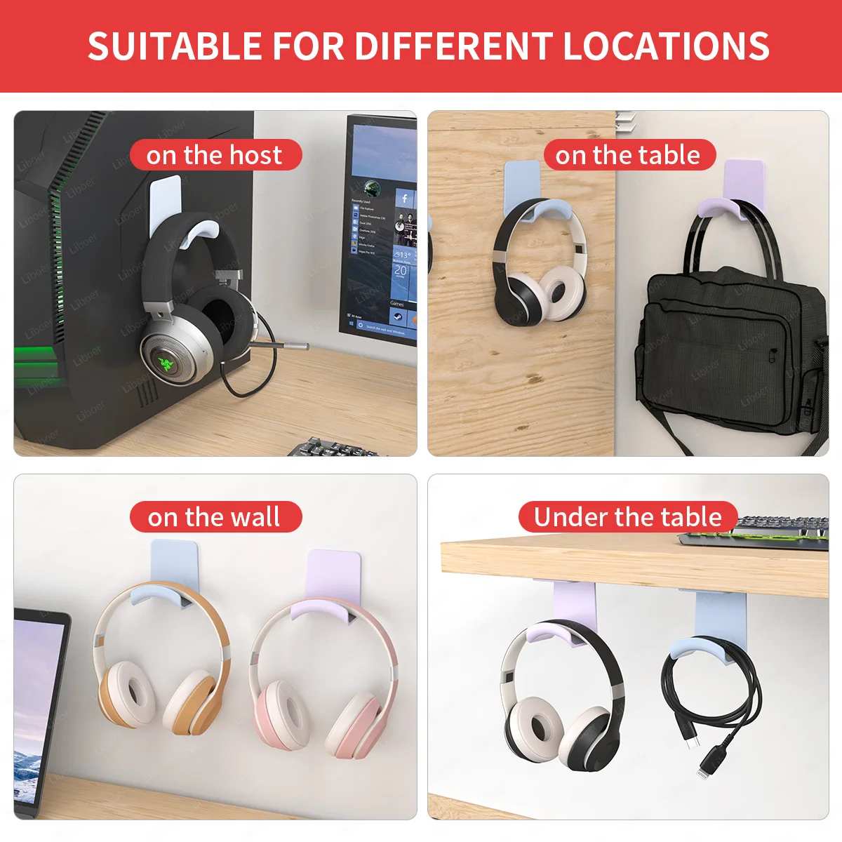 Wall Mounted Headphone Hanger, Multi-color Headset Holder, Under Table Support, Gaming Headset Stand