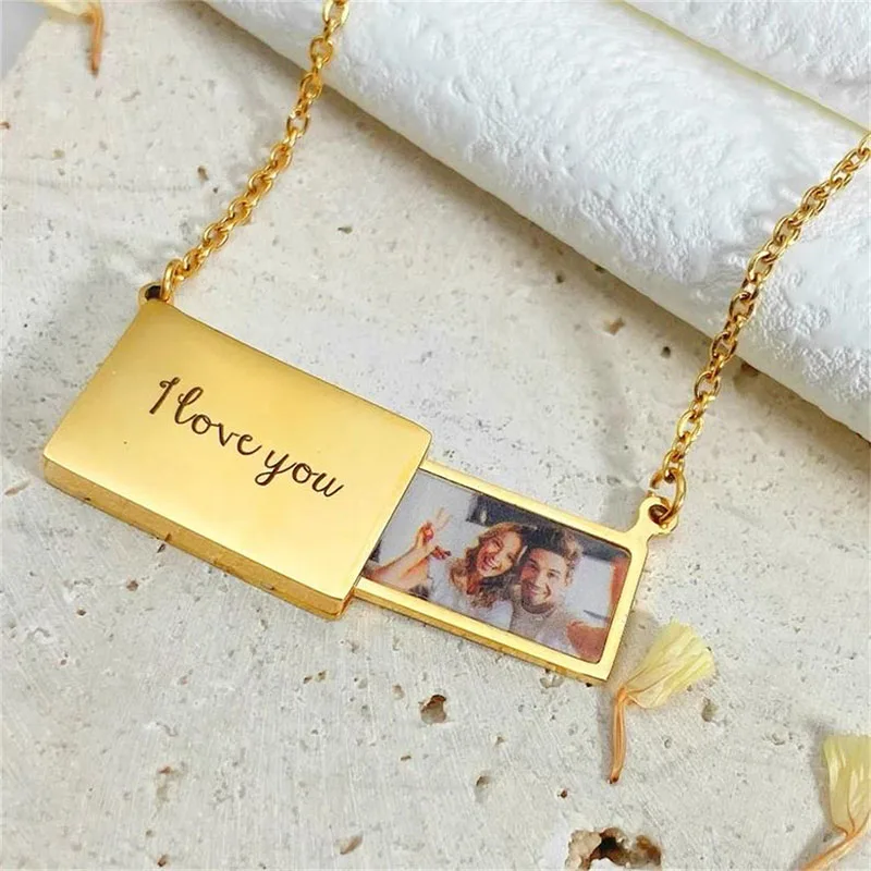 Customize Laser Marking Students Address Chunky Necklace Price BFF Vivid Mom Vintage Boys Plates Picture Printing New Collection