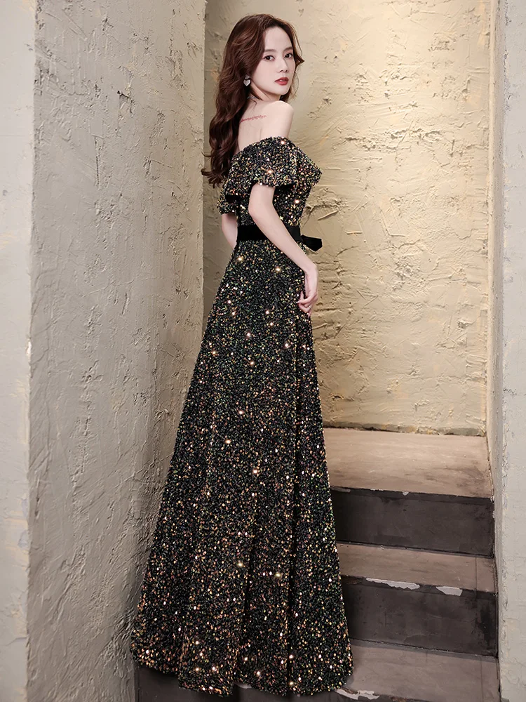 

Ele Bla Sequin Evening Gown Women's High-End One-oulder Long Dr for Annual Cany Dinner Par And Performances
