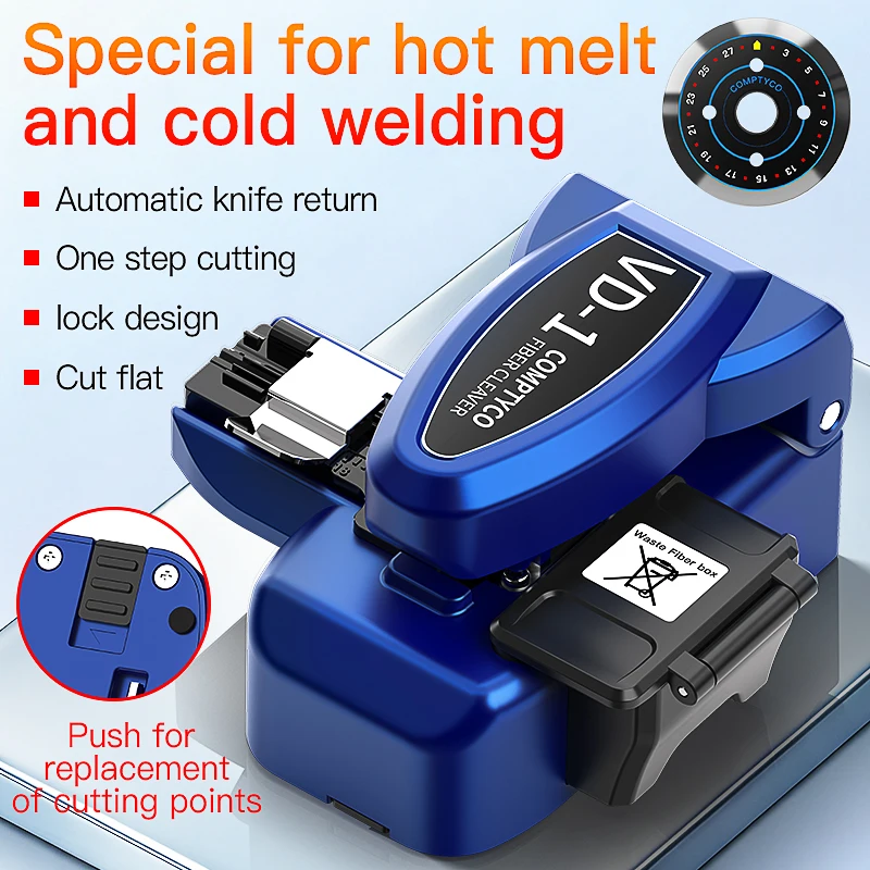 COMPTYCO VD-1 One Step Type Fiber Cleaver Optical Fiber Fusion Splicing Cutting Knife FTTH Fiber Optic One-click Cutter Tool