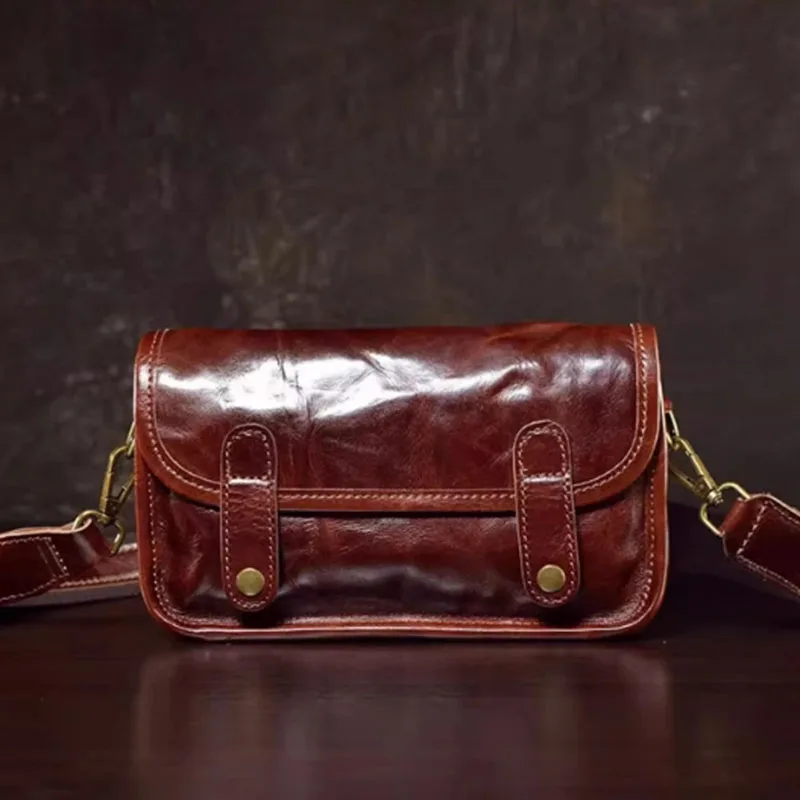 AETOO Genuine leather men's mobile phone bag, cowhide crossbody bag, men's casual retro trend, Korean-style single-shoulder cros