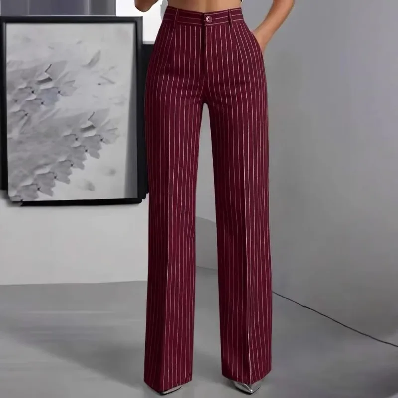 Foreign Trade High Waist Vertical Stripe Wide Leg Suit Pants Women's New in Summer Temperament Commuting Fashion Versatile