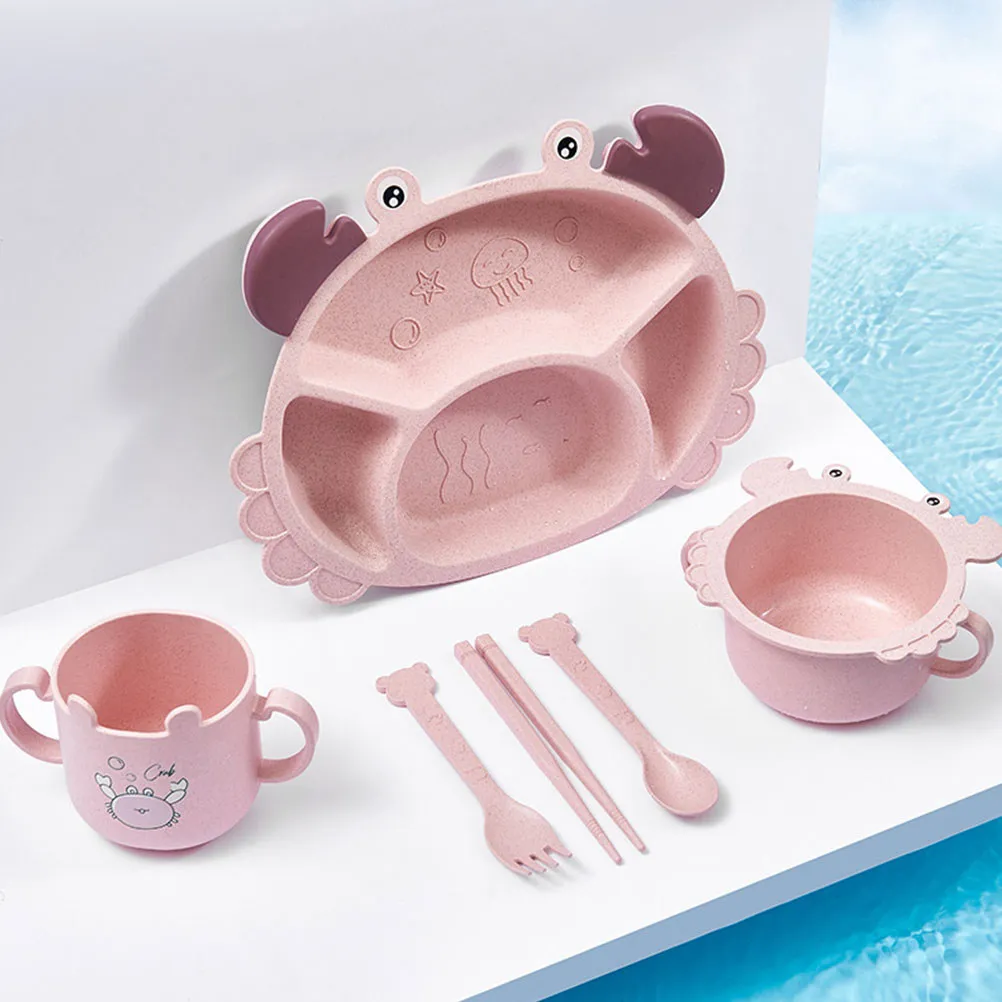 

Набор детской посуды из 6 предметов: безопасные тарелки без острых краев, устойчивые к трещинам и деформации, с двумя чашками