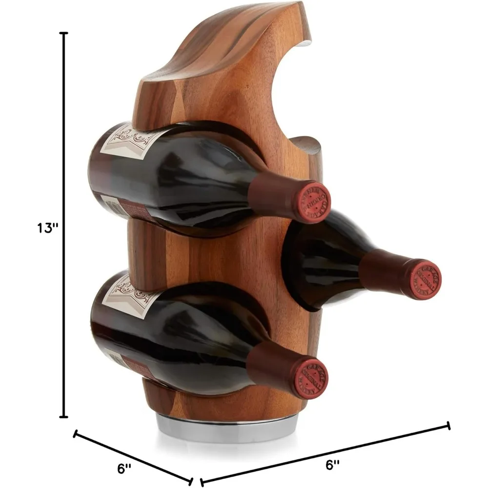 Винная стойка Vie |   Элегантный держатель для 4 бутылок |   Изготовлен из дерева акации с основанием из сплава |   13-дюймовая маленькая винная стойка |   Стильный, идеально подходит для