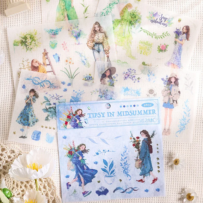 6 шт./упаковка, бумажные стикеры с рисунком девушки