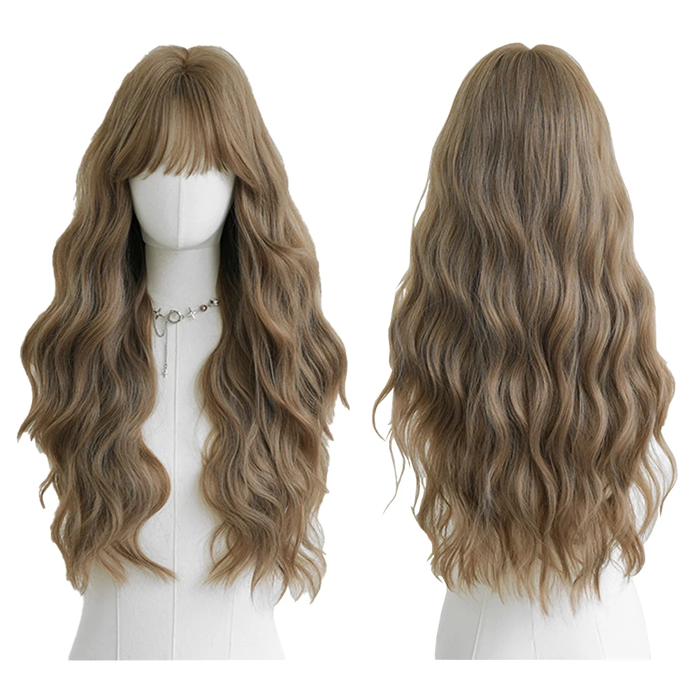 ที่คาดผมผมยาวหยิกสังเคราะห์คุณภาพสูงพร้อมหน้าม้าที่ดูฟูเป็นธรรมชาติ เหมาะสำหรับวิกผมสำหรับเล่นบทบาทในงานปาร์ตี้ประจำวันของผู้หญิง