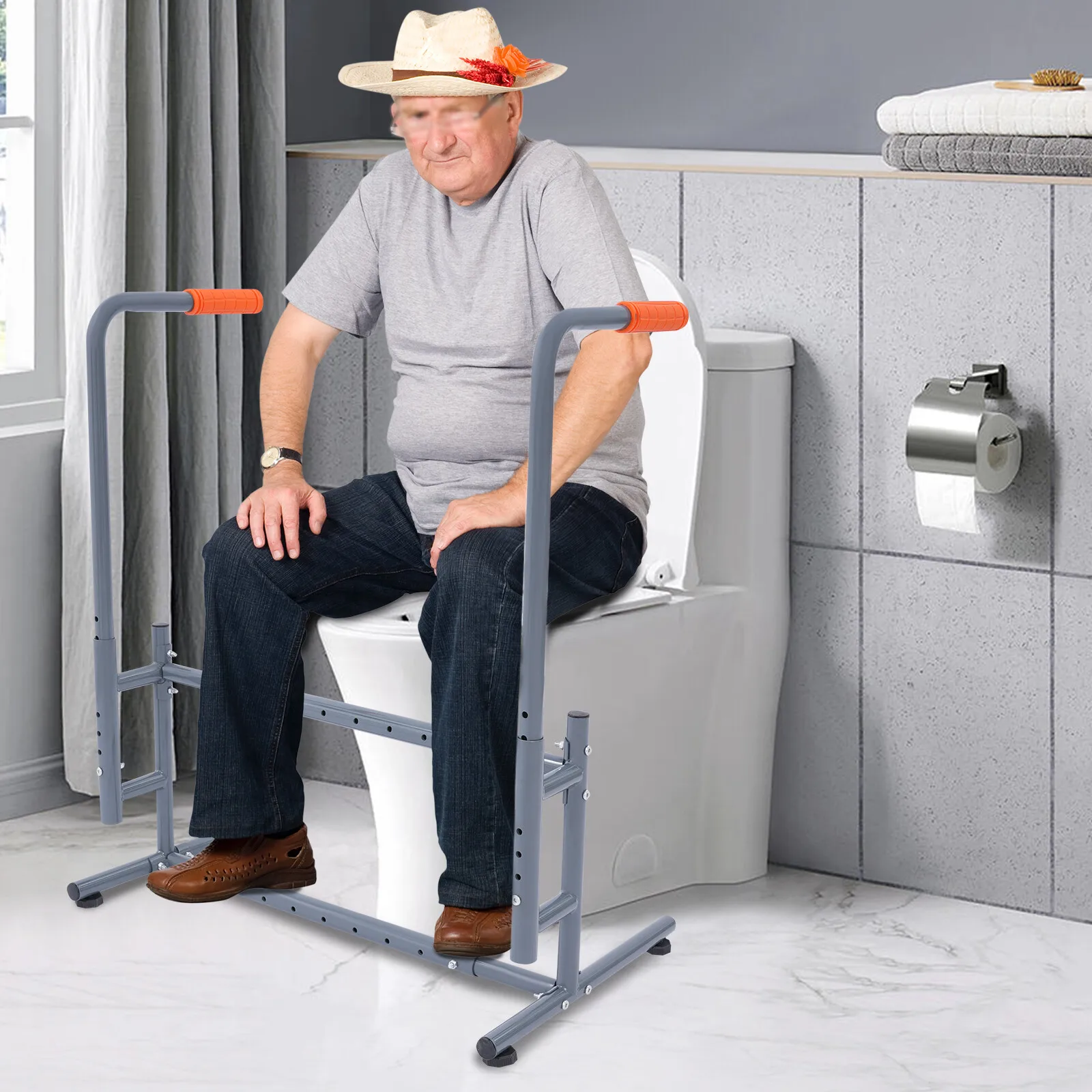 

Elderly Patient Toilet Sofa Stand Assist Carbon Steel Stand Adjustable Height 24.02-33.07in