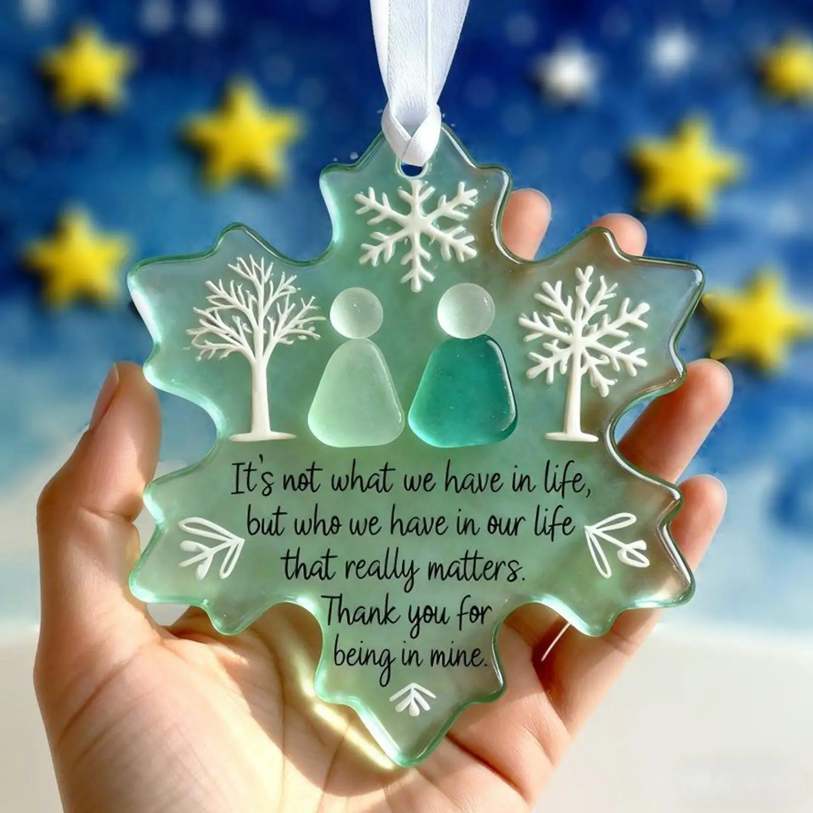 Snowflake-Shaped Xmas Hanging Decor Sea Glass Friendship Decoration Handcrafted Ornament Friendship Keepsake Sea Glass Ornament
