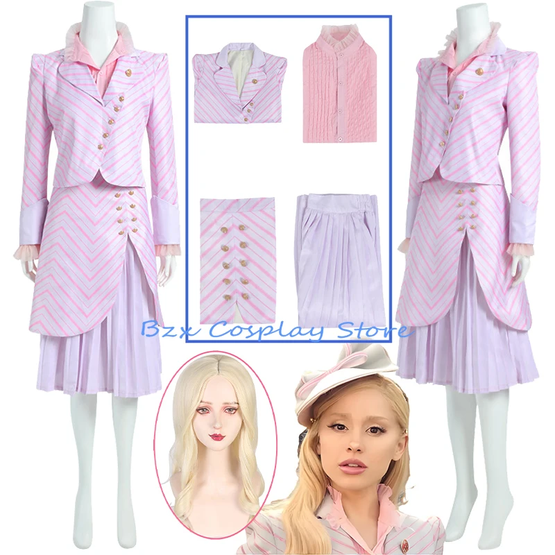 Glinda Cospaly Movie Wicked Cosplay Costume Pink Coat Skirt Uniform Wig Halloween Carnival Party Performance Clothes for Women