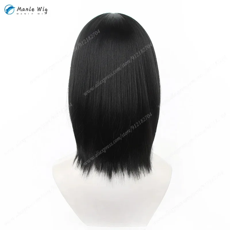 짧은 검은 가발 Mikasa Ackerman 애니메이션 코스프레 내열성 합성 머리 + 무료 가발 모자