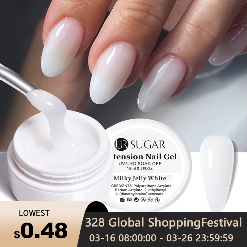 UR SUGAR Milky White Clear Pink Color 15ml Jelly Extension Nail Gel Polish Soak Off UV LED Gel Varnish Manicure Tips Tools