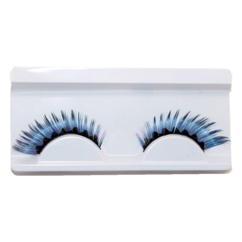 1 pairs colorful blue black staining natural false eyelashes cross exaggerated stage false eye Lashes makeup tool R011