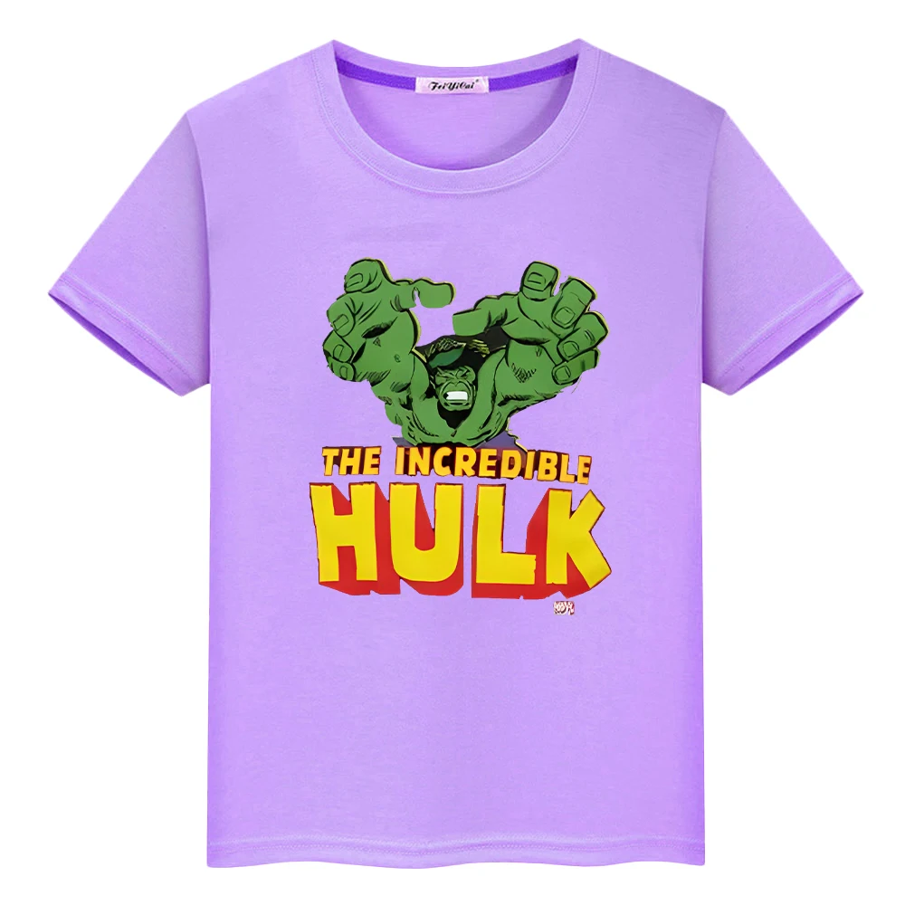 The Hulk Print 100%Cotton t shirt for kids boys 10year pride tshirt y2k one piece Marvel Kawaii Anime Short  kids clothes girls