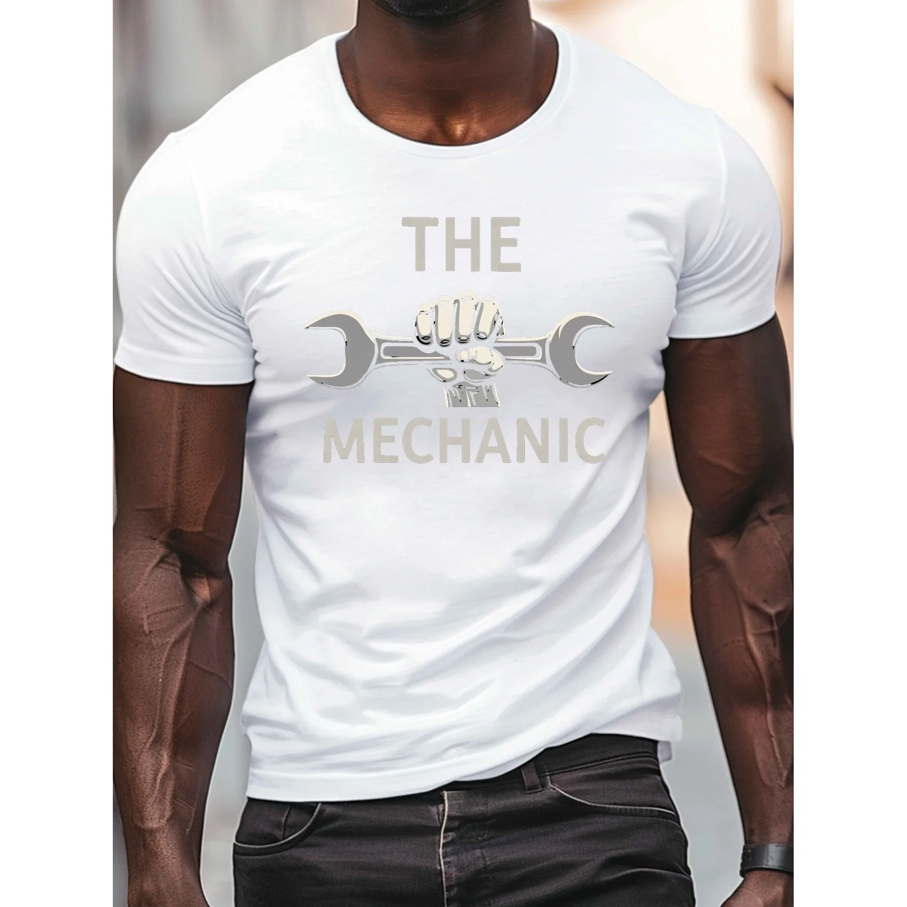 The Mechanic Fist Wrench Graphic T-Shirt Men's Breathable Cotton Short Sleeve Tee Daily Casual