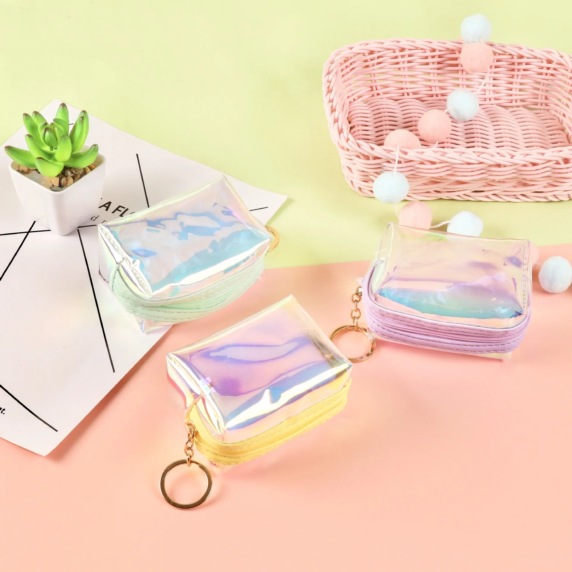 Laser Holographic Coin Purse Children Mini Wallet Women Zip Purses Portable Jelly Transparent Small Key Bag Lipstick Bag