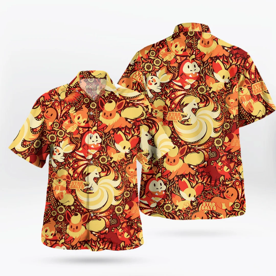 Camiseta hawaiana de Pokémon tipo Fuego 2026, regalo para fanáticos de Pokémon, camiseta deportiva de verano de secado rápido para hombre, ropa para niños, camiseta para mujer