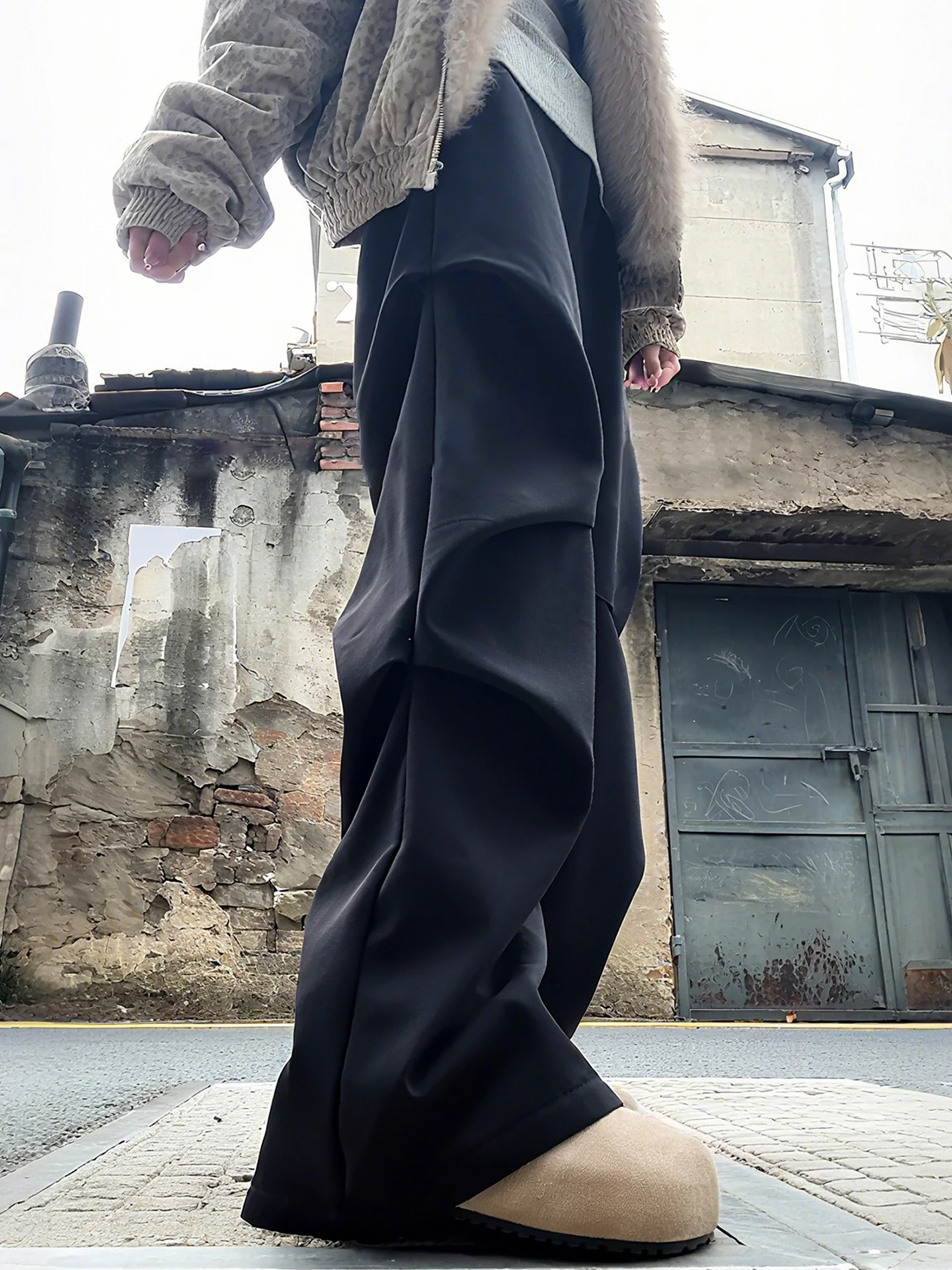 

Bla Pleated Flared Casual Pants Men's American Loose Knife Design Drapey Workwear Long Trousers Autumn Faion Trend