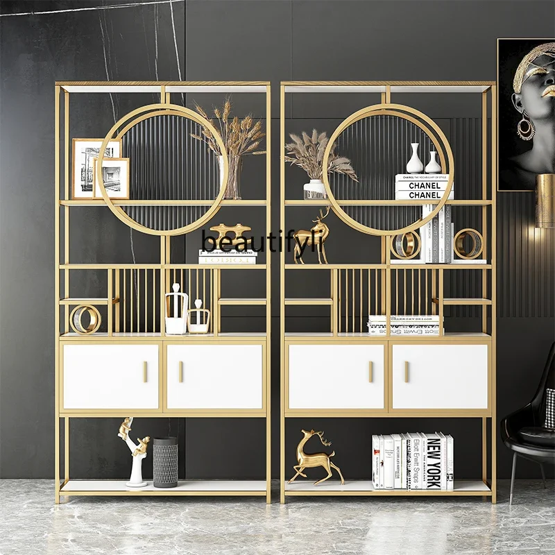

02Modern light luxury stainless steel bookcase decorative storage, display rack storage Bogu rack partition rack
