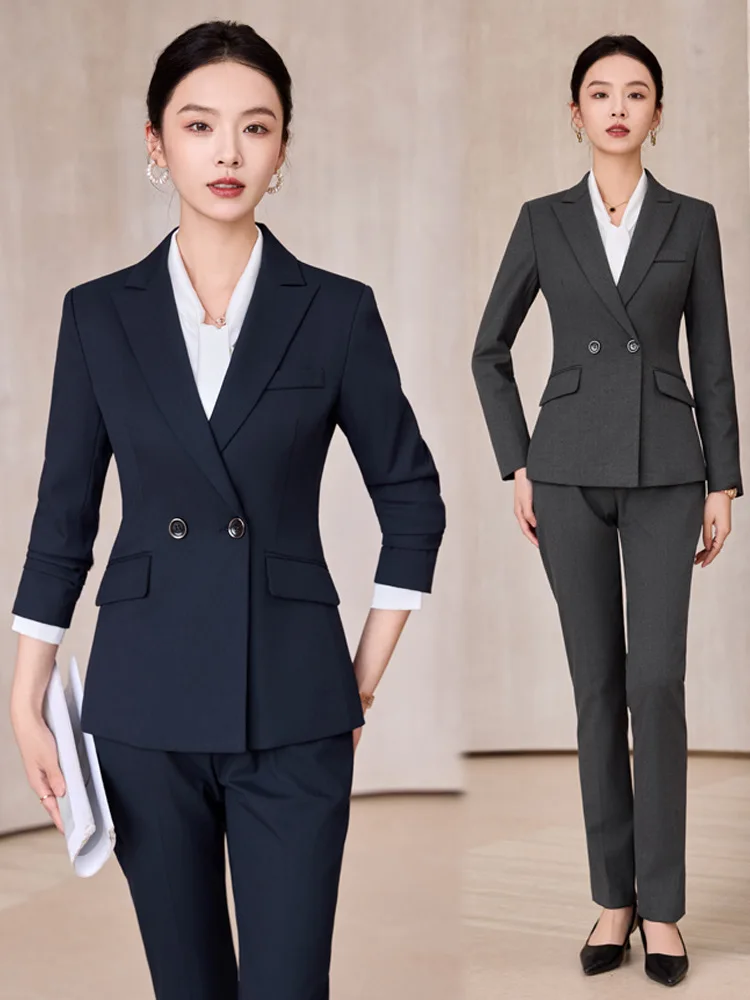 High-end black blazer for women, professional suit for autumn, elegant interview attire, hotel manager suit, workwear