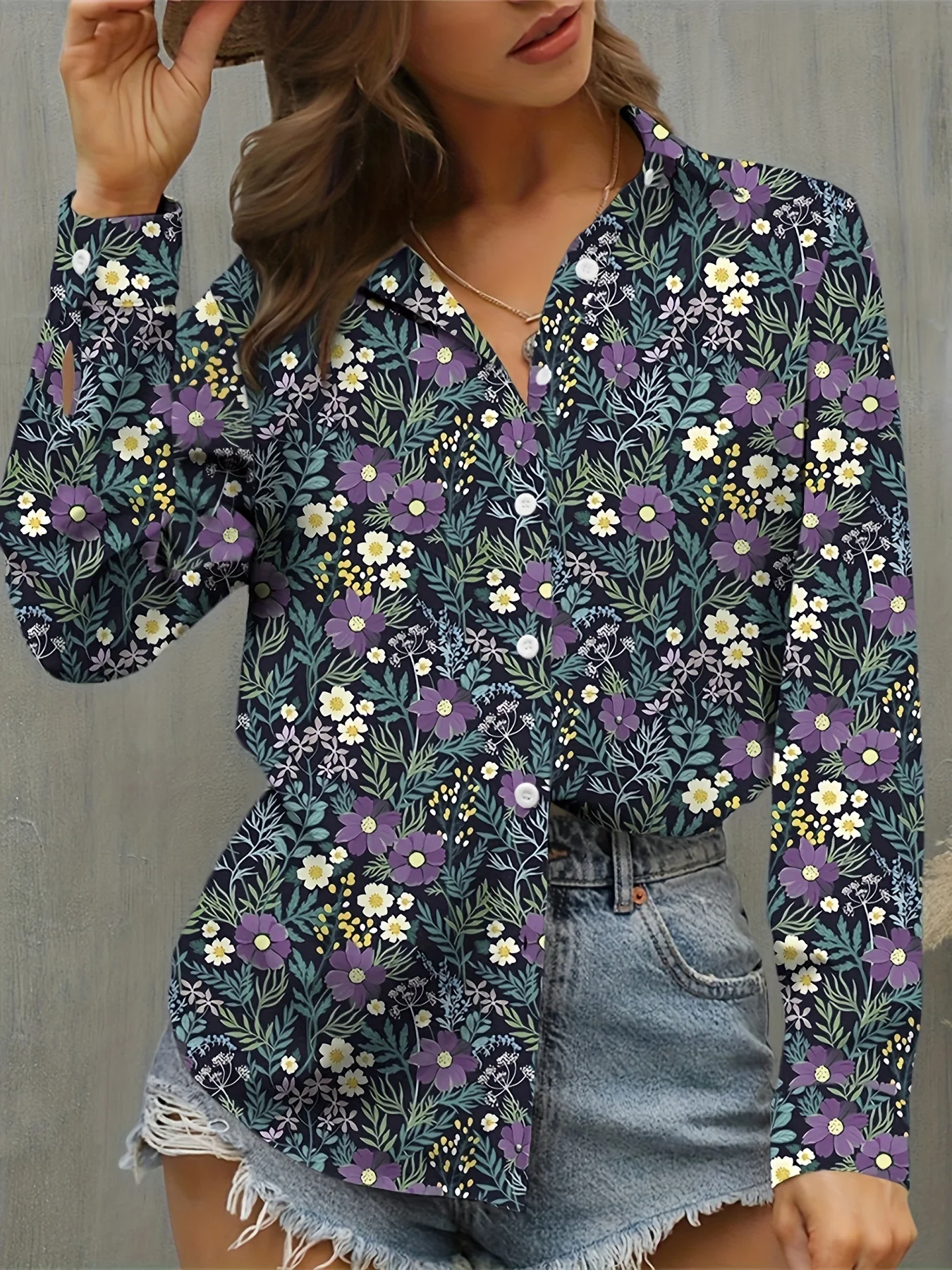 

2024 New Floral Print Casual Long-Sleeved Lapel Shirt Fashionable And Versatile Suitable For Spring And Summer Women's Shirts