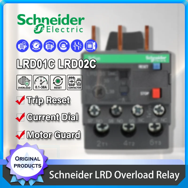 Schneider LRD01C-LRD35C TeSys Thermal Overload Relay Class 10A Adjustable 0.1-38A Motor Circuit Protection for LC1D Contactors