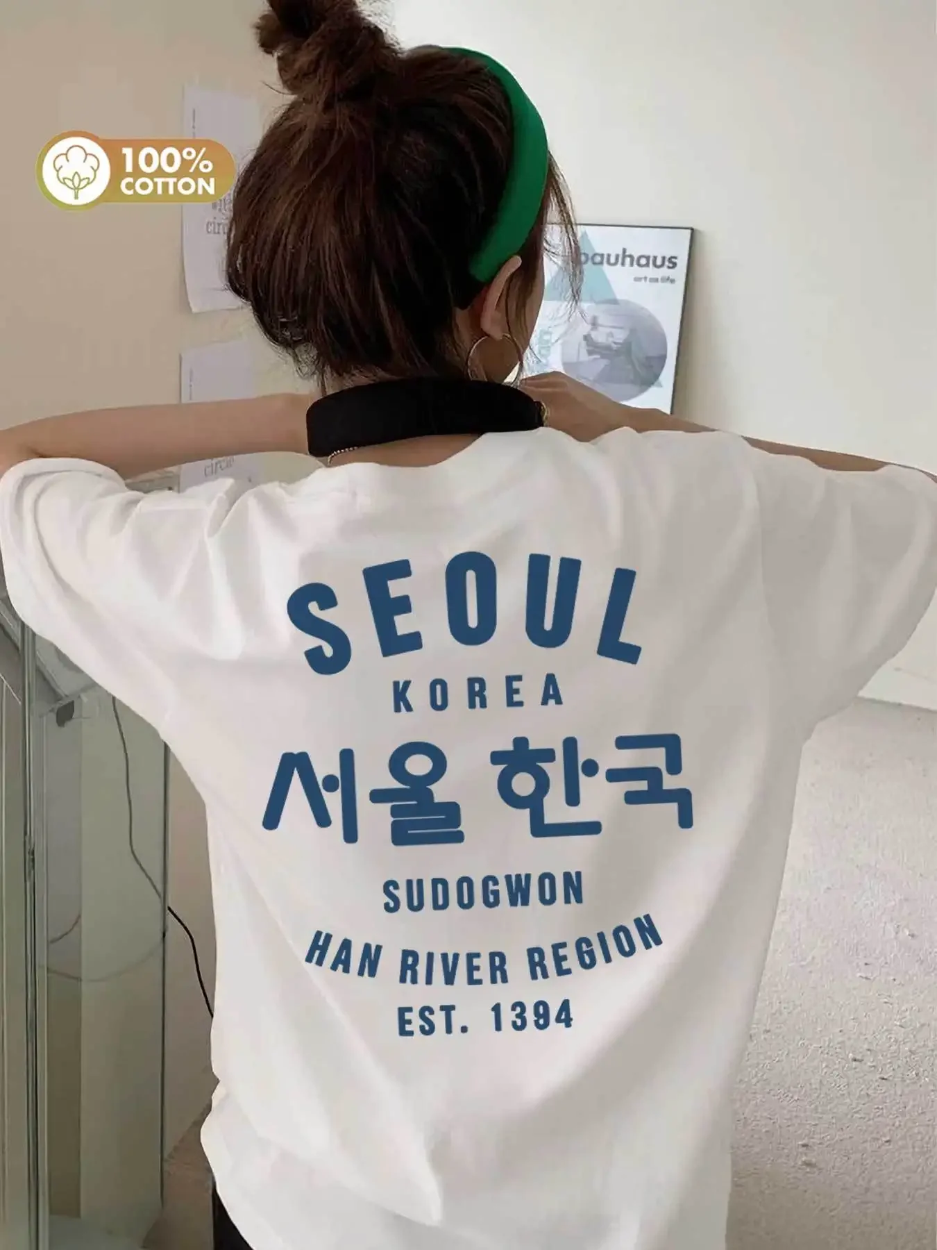 Camiseta con estampado coreano de Seúl para hombre, con logotipo de "Seoul Han River", camiseta informal de verano de algodón puro, Top de estilo urbano coreano
