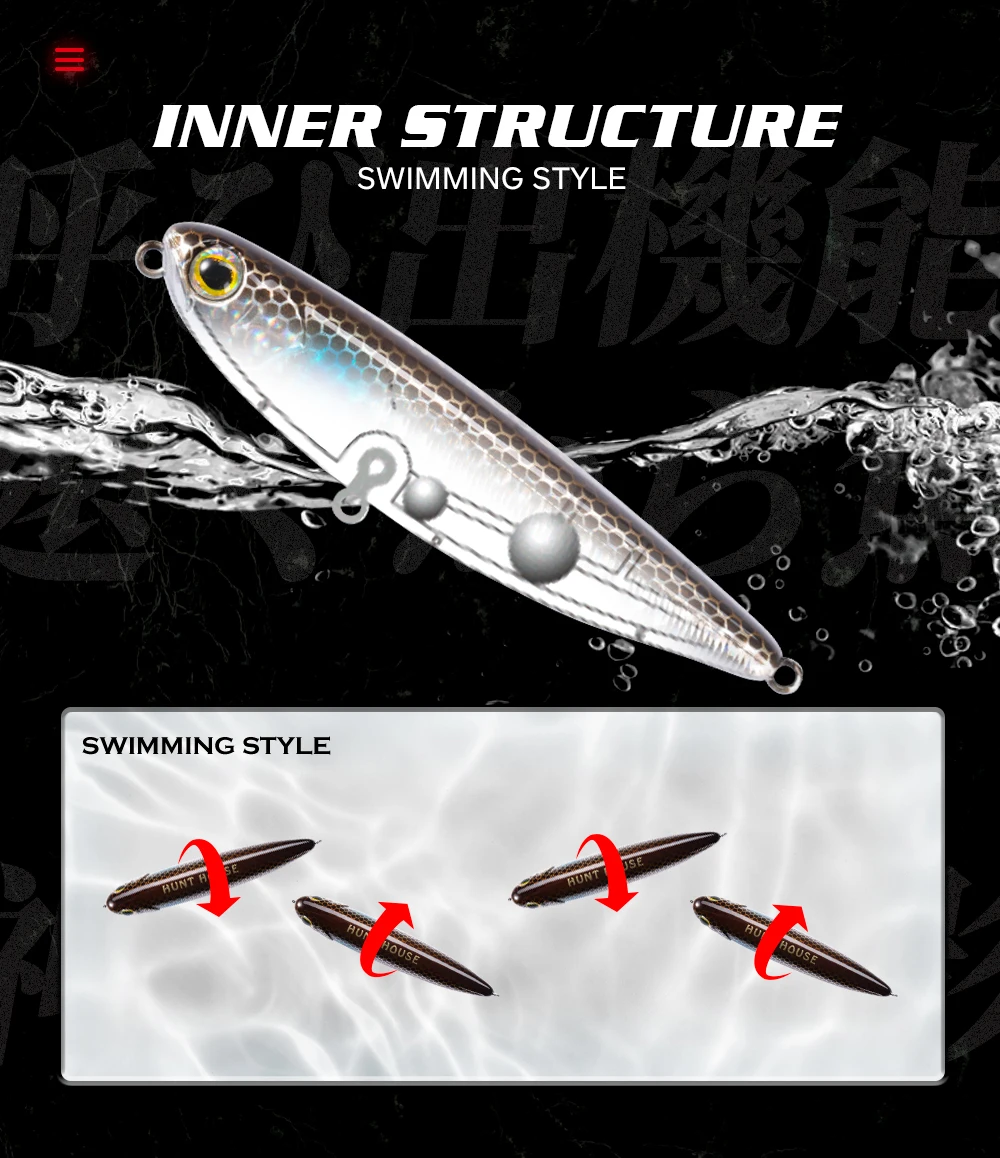 Hunthouse Schwimmende Topwater Bleistift Angelköder Harte Köderoberfläche WTD Wobbler Trolling 100/90/60 mm Salzwasser für Bass Tackle – Detail 7