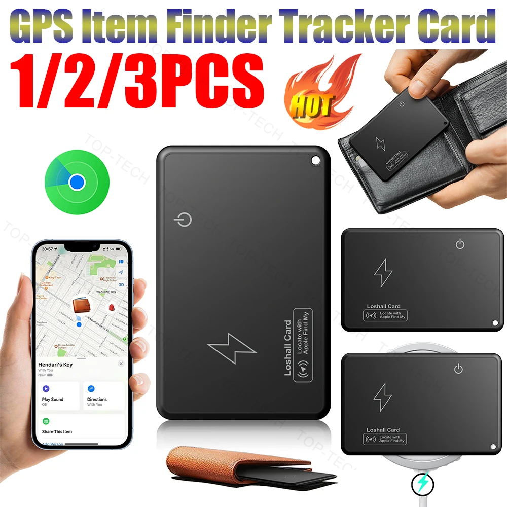 Wireless Charging Wallet Tracker Card Waterproof GPS Locator Compatible with Apple Find My App Thin Smart Tag iphone Device