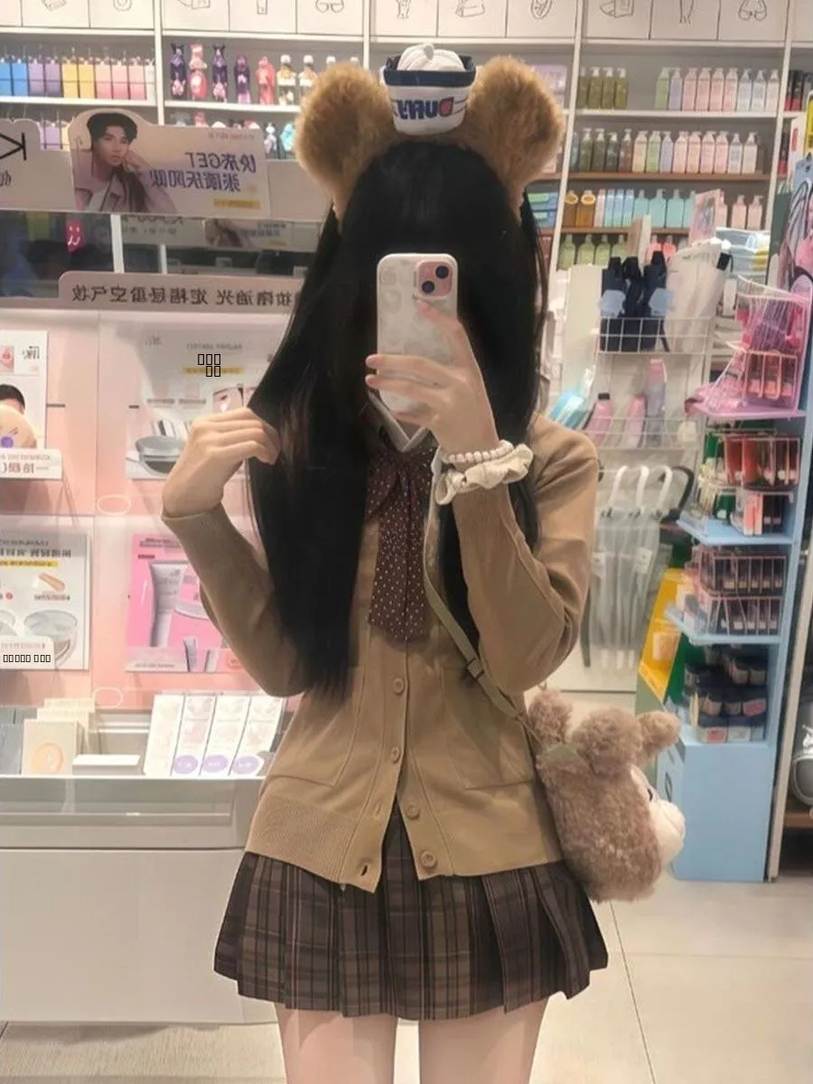 

Оригинальный кардиган-свитер в стиле JK с карамельным узором, универсальный, для женщин, комплект для колледжа...