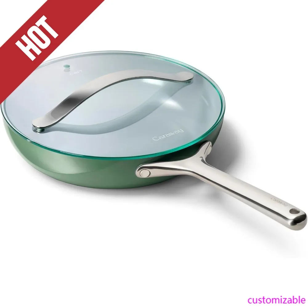 

HOT-Nonstick Ceramic Frying Pan With Glass Lid (2.7 Qt, 10.5") - Non Toxic, PTFE & PFOA Free - Oven Safe & Compatible With All S