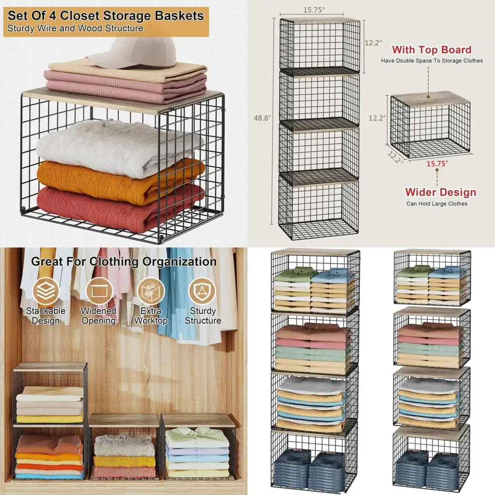 

Stackable Metal Closet Organizers - Space-Saving Storage Bins for Clothes, Sweaters, Jeans, and Wardrobe Racks