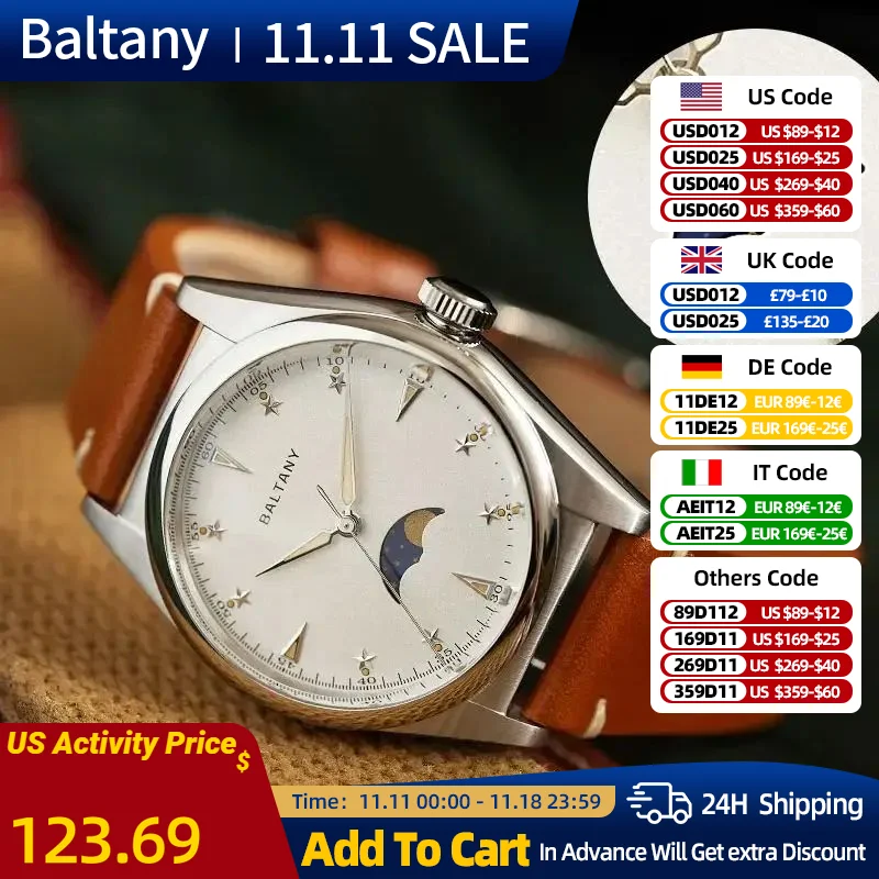 Elegant Quartz Moonphase Wristwatch 6P24 Movement IPG Bezel Leather Applied Hour Markers Dial 100m Unisex Dress Watches