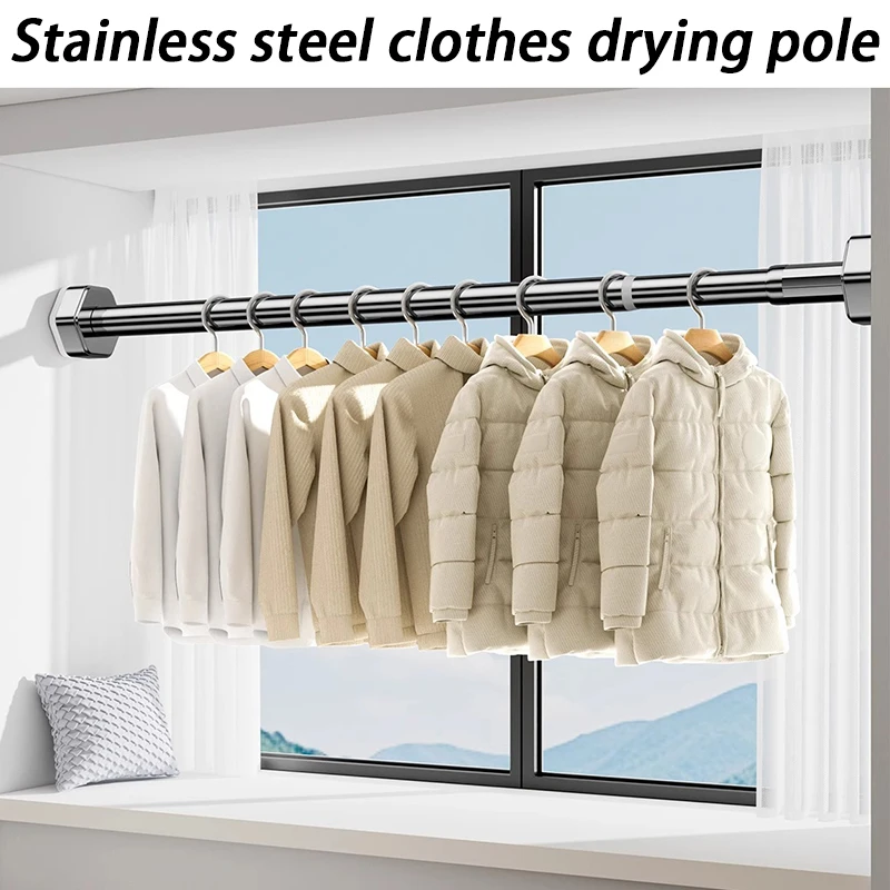 

Balcony Drying Rack Clothes Hanger Wall Telescopic Pole Without Punching Clothes Drying Hanging Pole Bedroom Clothing Storage