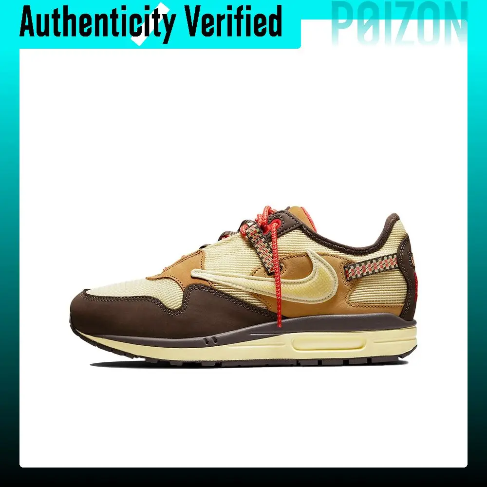 Travis Scott X Nike Air Max 1 Running Shoes Unisex Low-top Khaki/Dark Brown DO9392-200