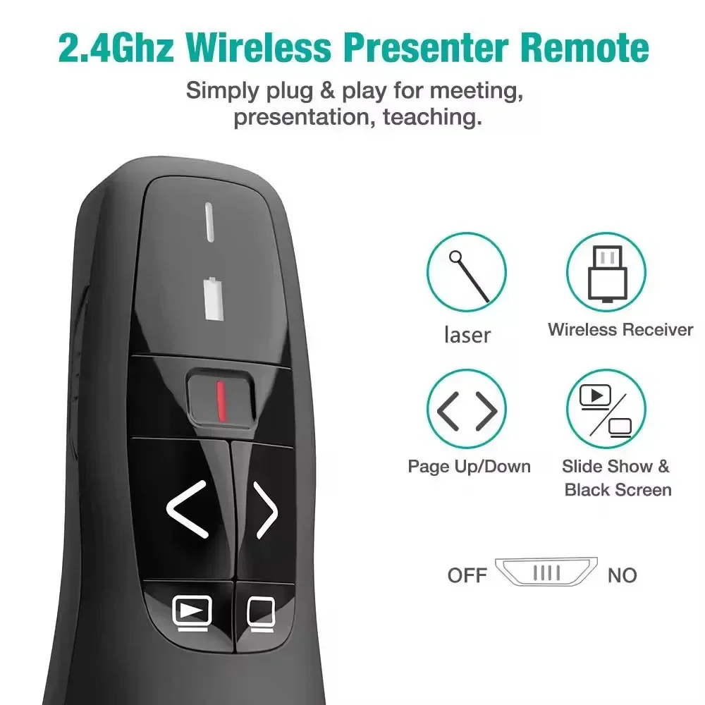 2.4GHz Wireless USB Powerpoint Presentation PPT Flip Pen Pointer Clicker Presenter with Red Light Remote Control for Powerpoint